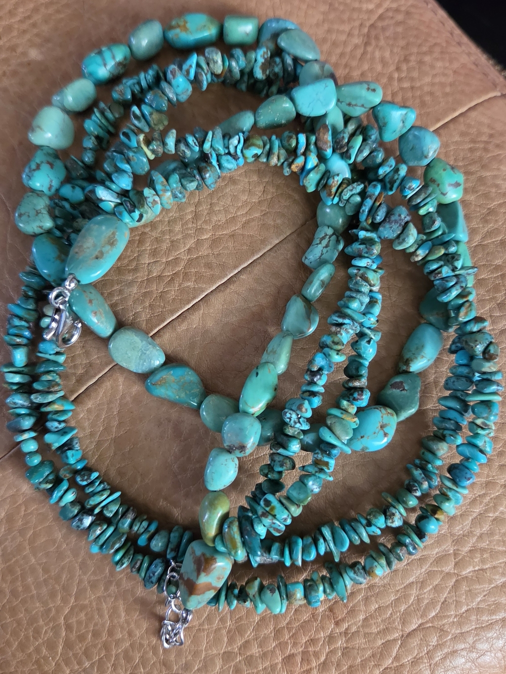 Triple Strand Kingman Turquoise Chip And Stone Necklace - Women Jewelry